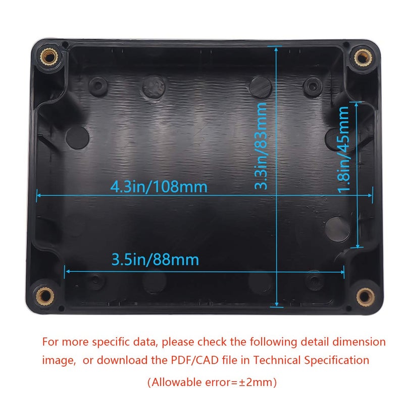 Zulkit Junction Box, Zulkit Project Box IP65 Waterproof Outdoor Box ABS Plastic Electrical Boxes Electronic Enclosure Black 4.5 x 3.5 x 2.2 inch(115 x 90 x 55 mm)(Pack of 2) - Image 5